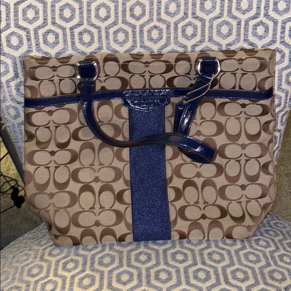 Navy Blue and Tan Coach Purse